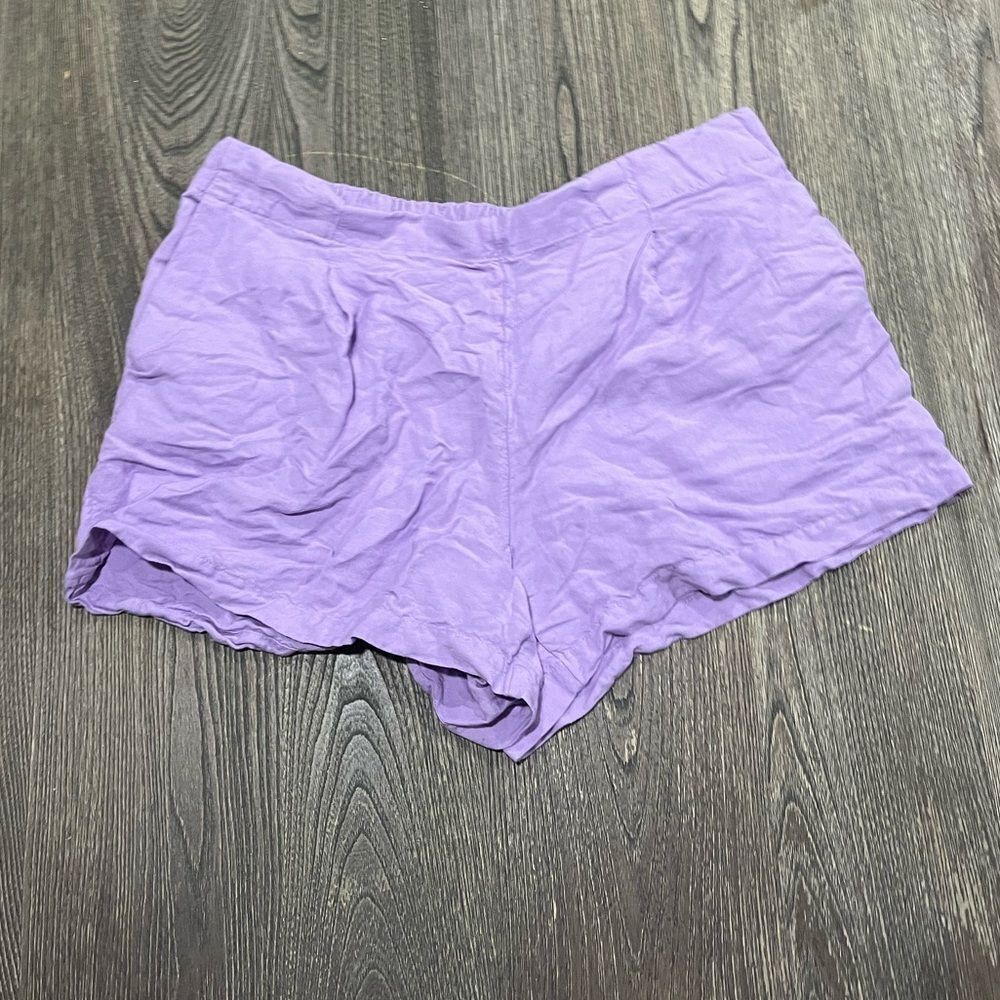 LOFT Womens Pleated Pull On Shorts Linen Blend High Rise Orchid Flash Size L